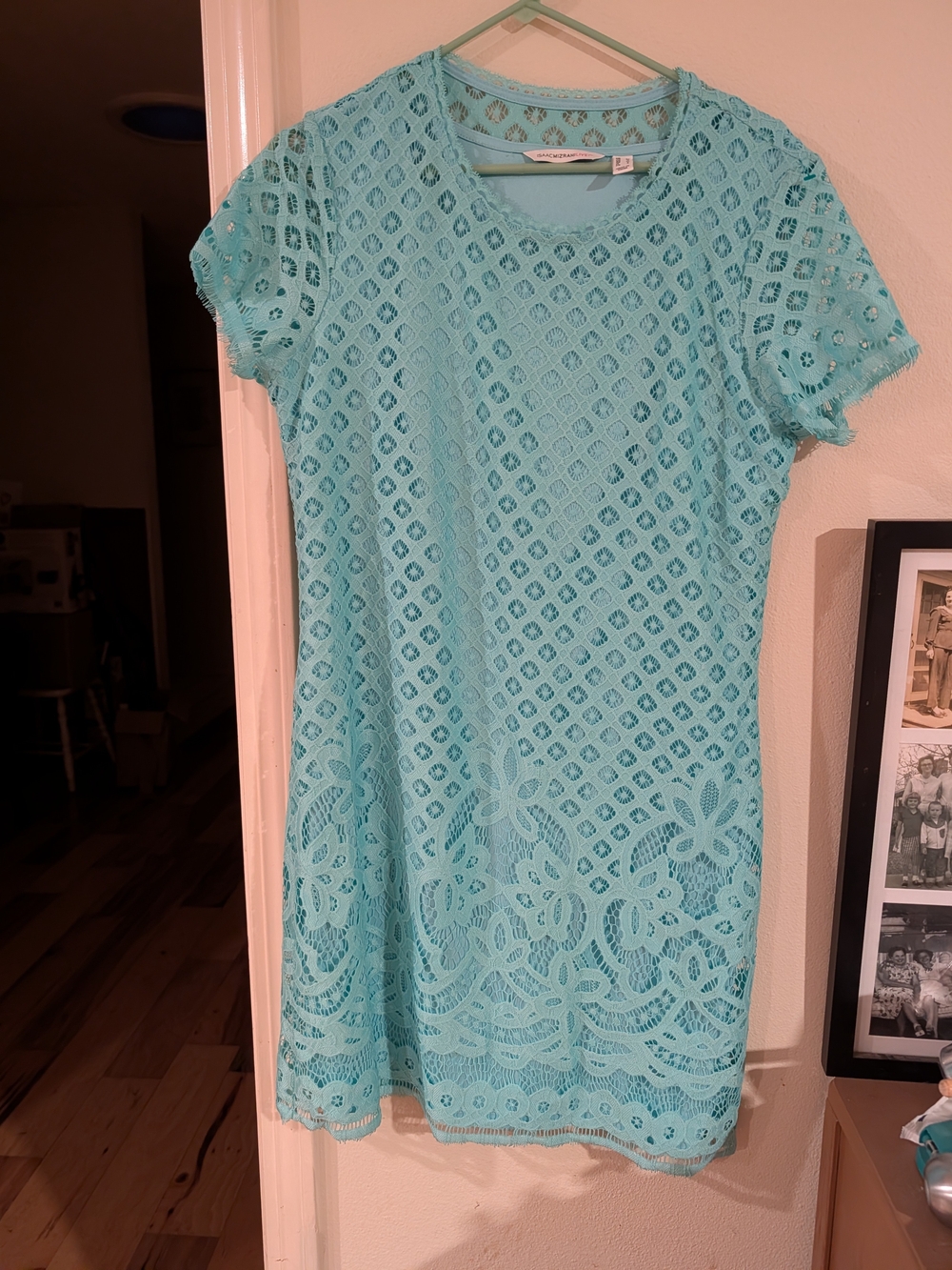 Women's Aqua Lace Short Sleeve Dress, Isaac Mizrahi Live, Size M
